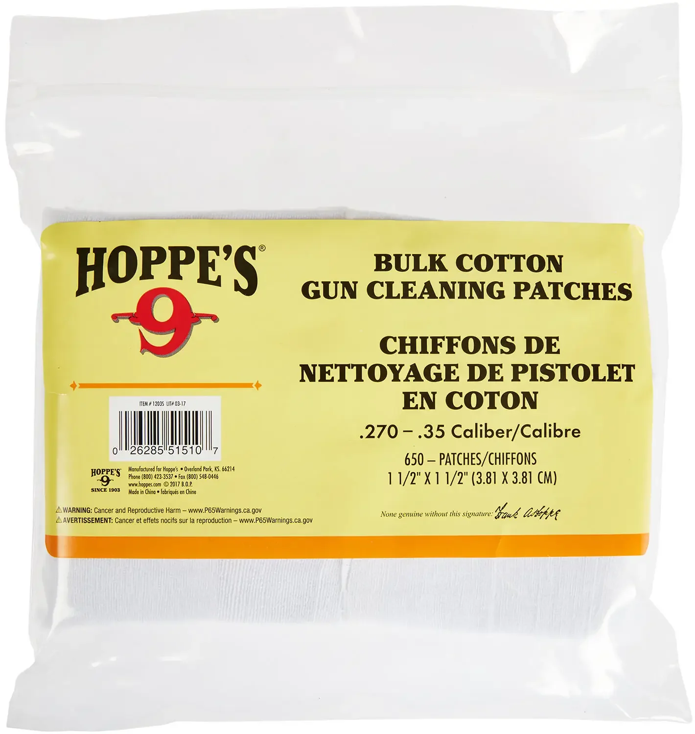 Патч для чищення Hoppe's .270-.35 650 шт/уп