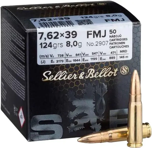 Набої нарізні Sellier & Bellot FMJ 7,62х39 8 g\124 gr 50 шт